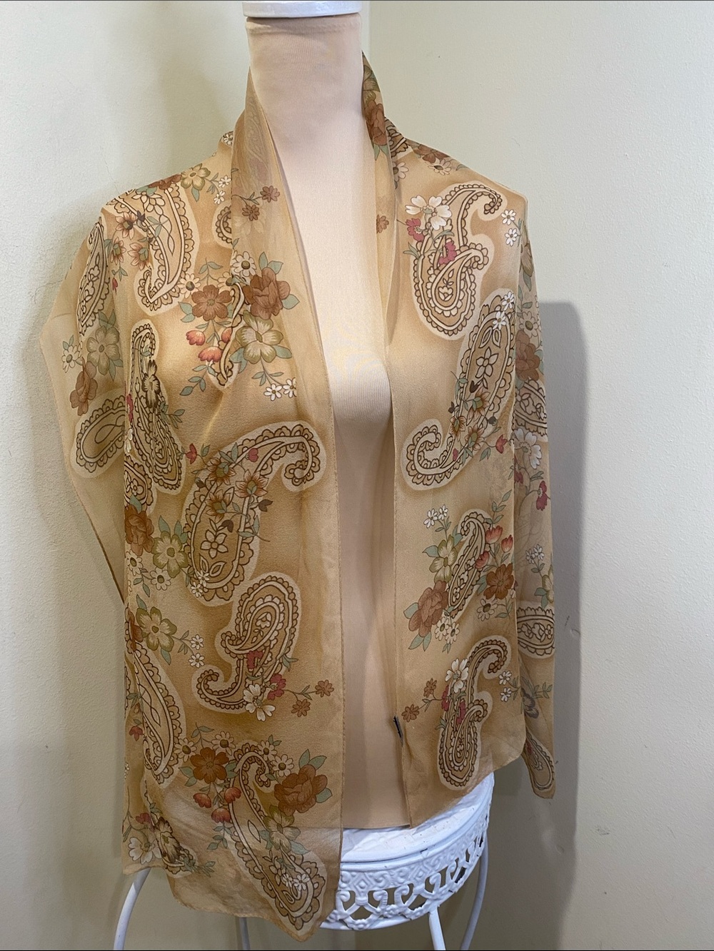 Sheer Paisley Floral Scarf - Beige